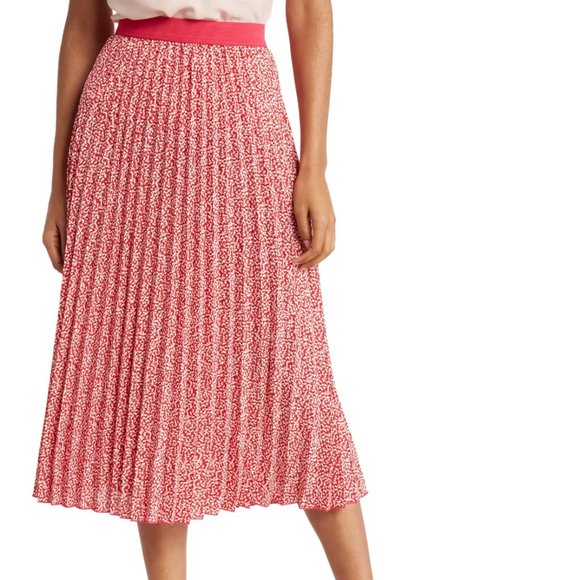 XS + XXL - VINCE CAMUTO - Pleated Midi Skirt Pink Red Ivory NEW - Picture 4 of 4